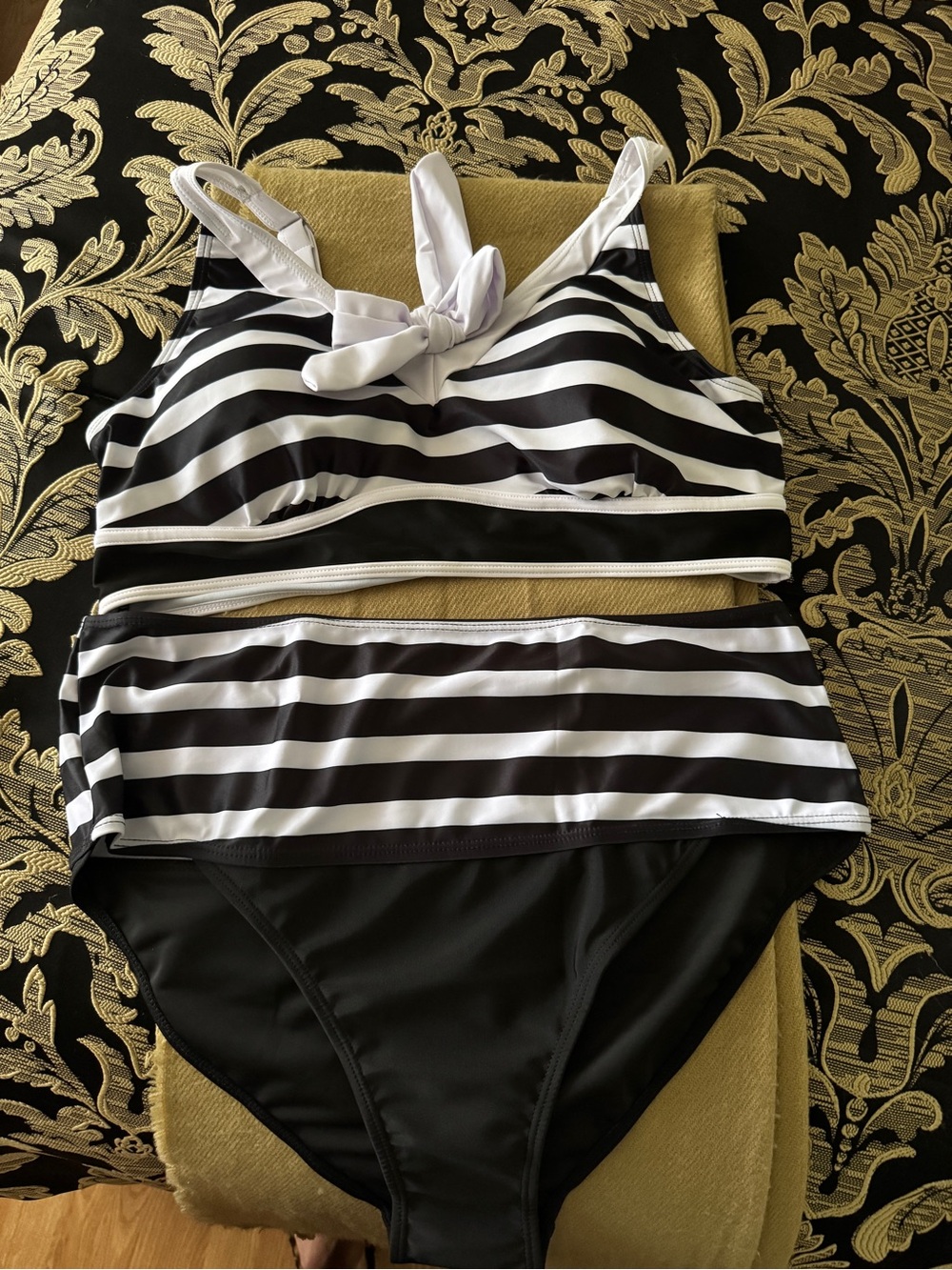 Black & White Striped Two-Piece Swim Set